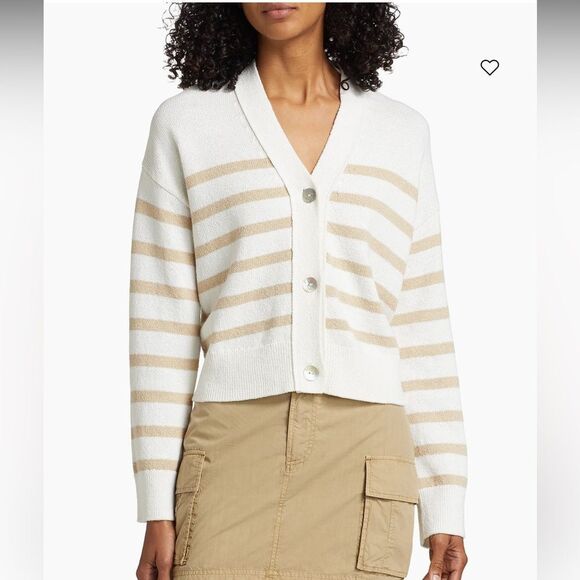 Rails Sweaters - NWT Rails Geneva Striped Cotton-Blend Cardigan Sand Stripe XXS OVERSIZED